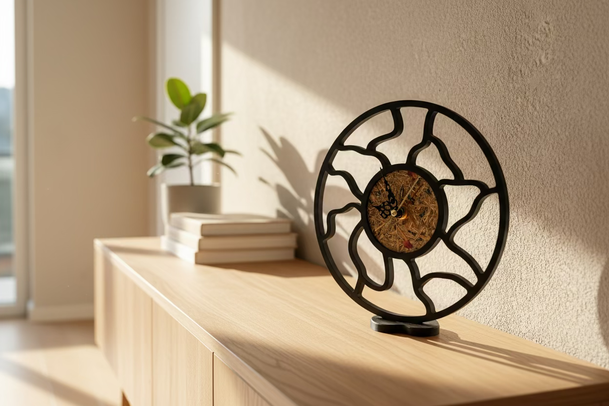 Standuhr mit echtem Heu auf Sideboard