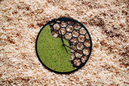 Wanduhr mit Moos & Wabendesign